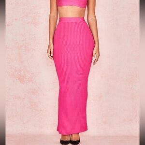 House of CB London Eve Pink Ribbed Maxi Bandage Skirt